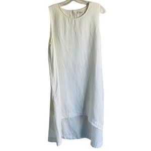 Magic Linen Size L White Royal Toscana 100% Linen Sleeveless Midi Shift Dress
